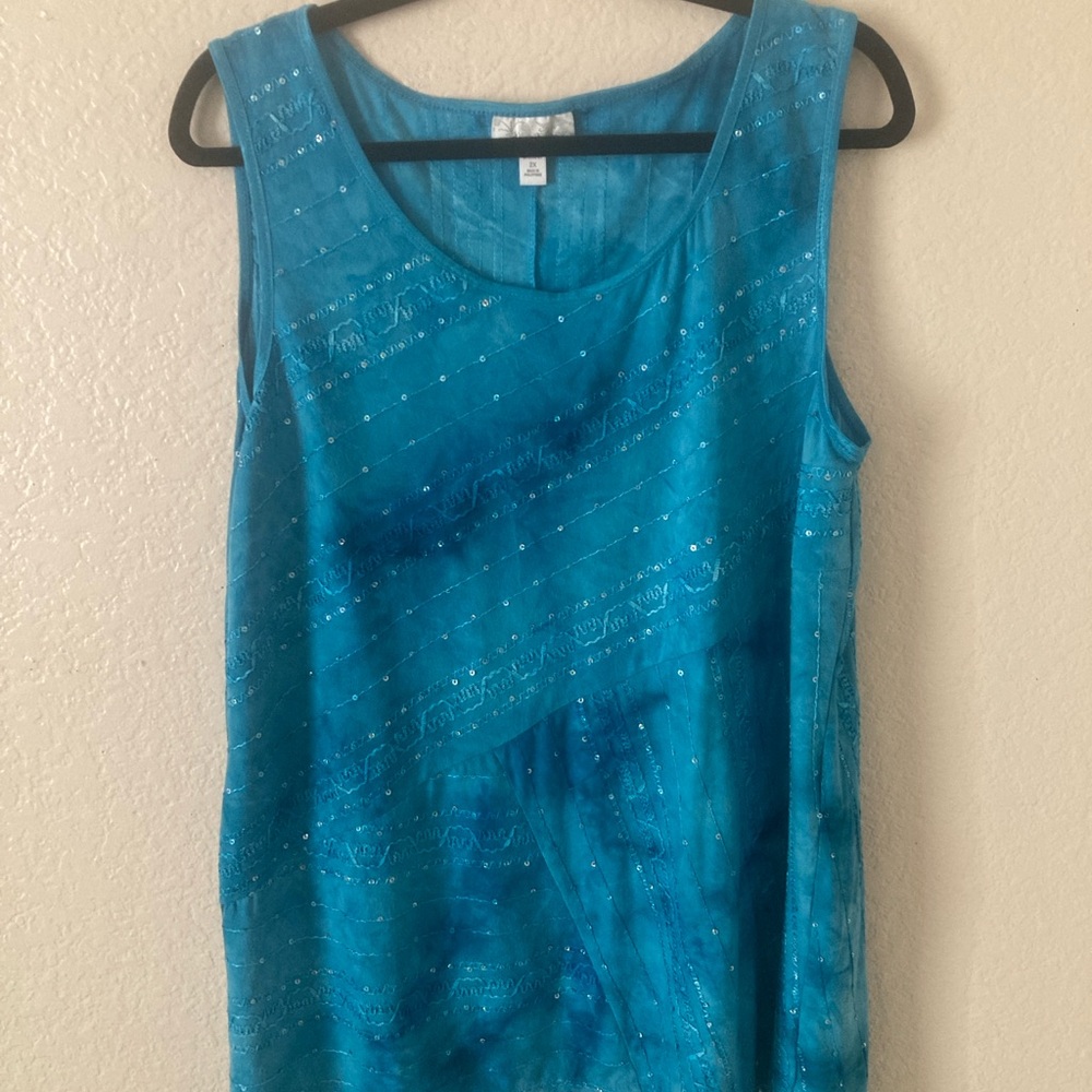 Dressbarn Blue Tank Top with Relaxed Fit and Silky Sheen
